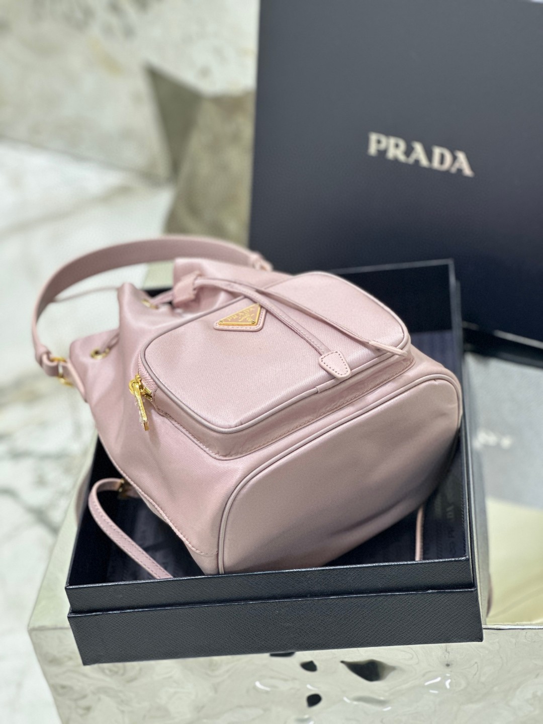 Pra*a Duet Bucket Shoulder Bag Light Pink/Beige For Women 8.6 in / 22.5 cm 1BH038_RV44_F0E18_V_OOO