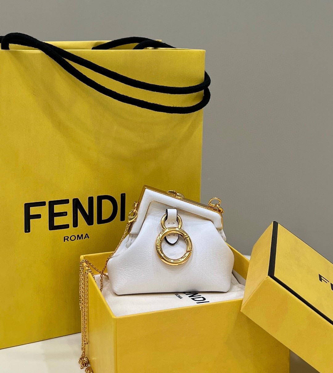F**di FD First Nano Bag White/Beige/Multicolor For Women 4.6 in/ 11.5 cm
