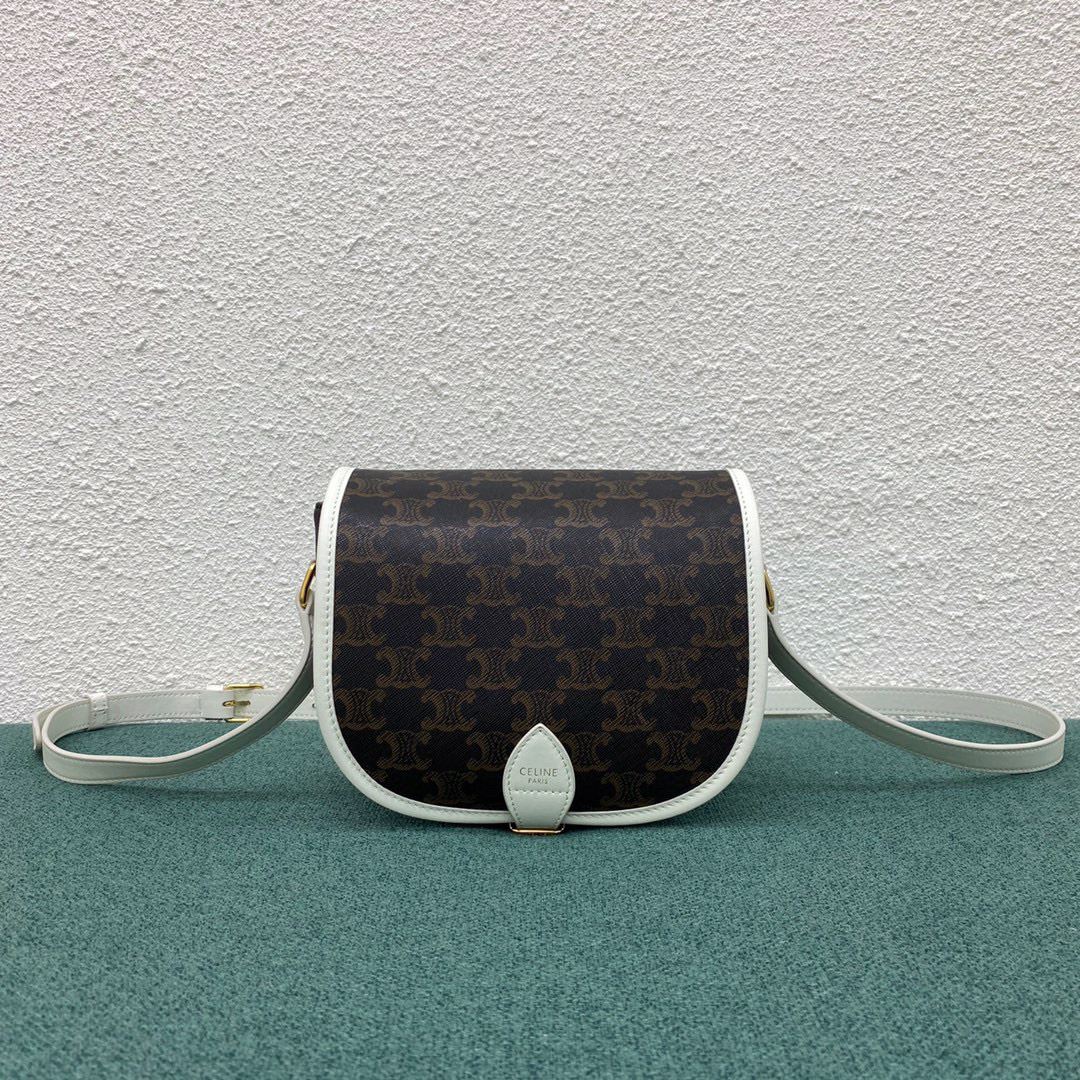 Ce1i*e Medium Folco Bag In Triomphe Canvas With Ce1i*e Print Black And White For Women‎ 7in/18.5cm