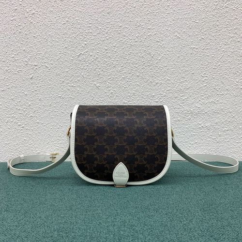 Ce1i*e Medium Folco Bag In Triomphe Canvas With Ce1i*e Print Black And White For Women‎ 7in/18.5cm