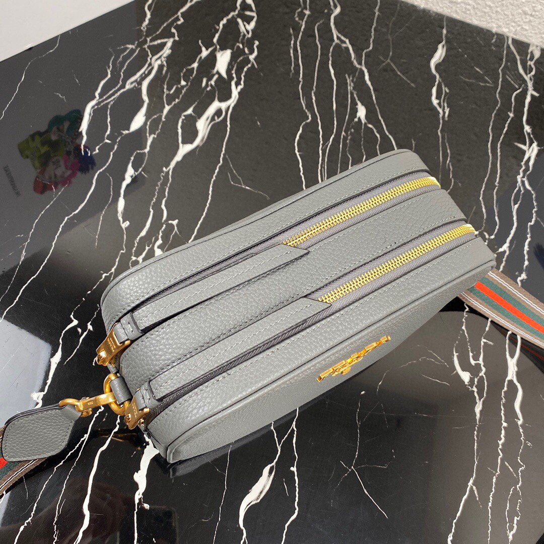 Pra*a Medium Shoulder Bag Grey/Brown/Black For Women 8.6 in / 22 cm