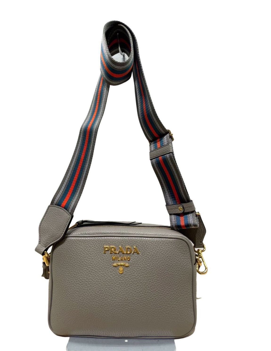 Pra*a Medium Shoulder Bag Grey/Brown/Black For Women 8.6 in / 22 cm