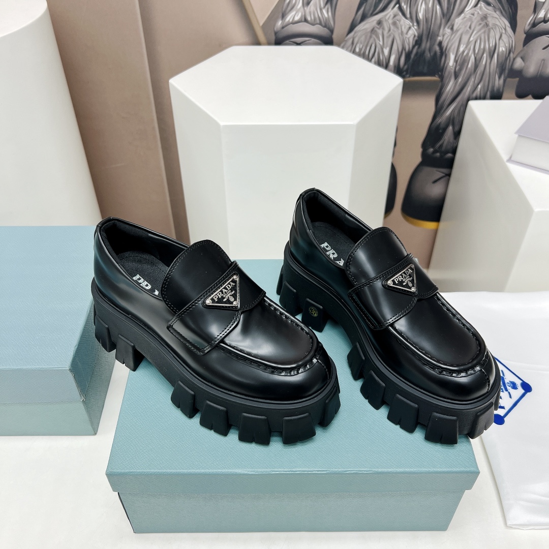 Pra*a Monolith Ombré Brushed Loafers Black For Women 2.1 in/ 5.5cm 1D649M_3LMH_F0I89_F_B055