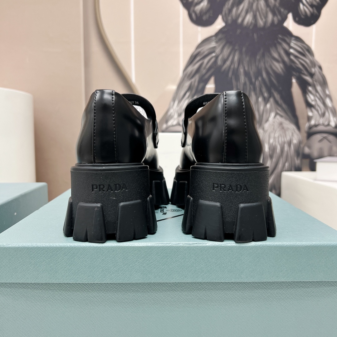 Pra*a Monolith Ombré Brushed Loafers Black For Women 2.1 in/ 5.5cm 1D649M_3LMH_F0I89_F_B055