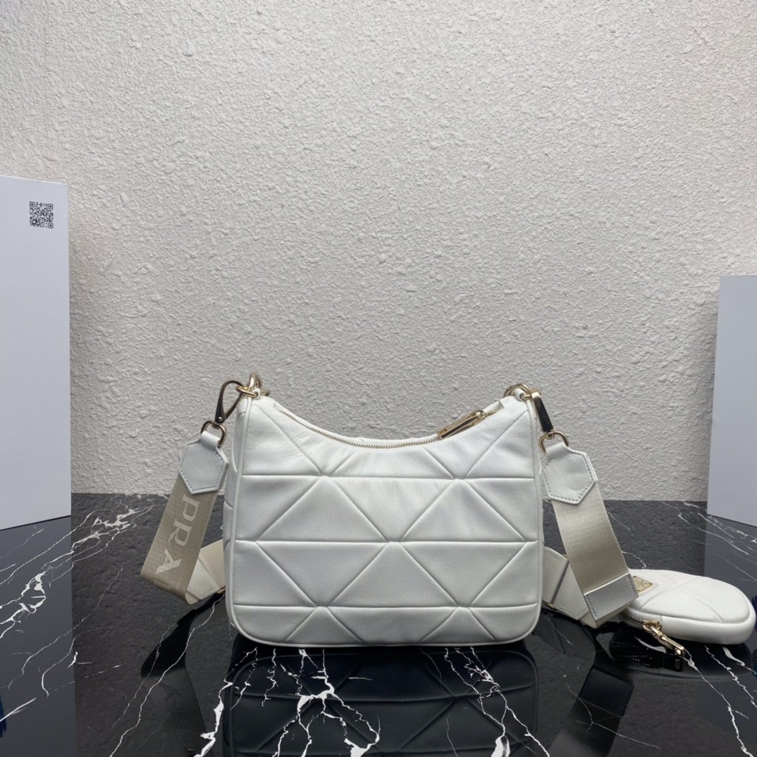 Pra*a Padded Hobo Bag Black/White For Women 9.5 in / 24 cm 1BC151_RDJN_F0002_V_B9O