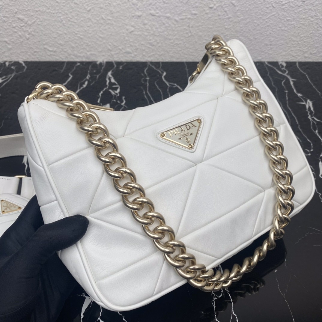 Pra*a Padded Hobo Bag Black/White For Women 9.5 in / 24 cm 1BC151_RDJN_F0002_V_B9O