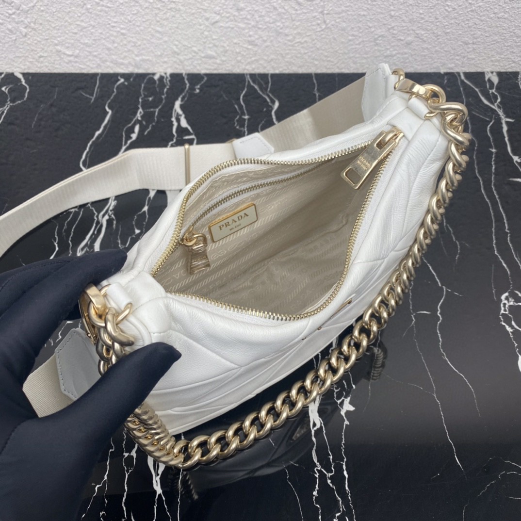 Pra*a Padded Hobo Bag Black/White For Women 9.5 in / 24 cm 1BC151_RDJN_F0002_V_B9O