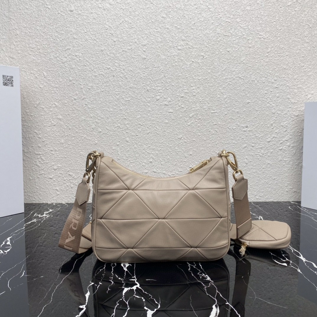 Pra*a Padded Hobo Bag Beige/Green For Women 9.5 in / 24 cm 1BC151_RDJN_F0F24_V_O1O