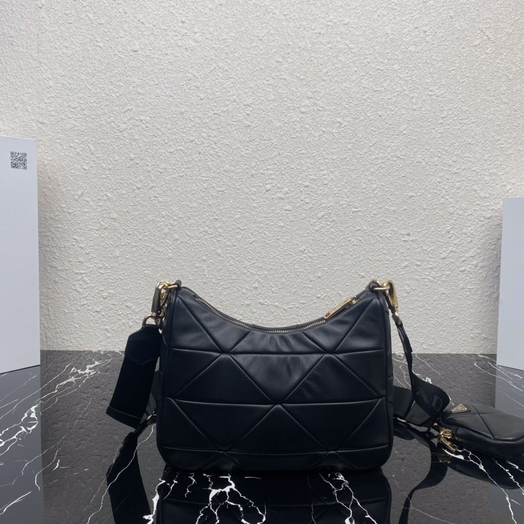 Pra*a Padded Hobo Bag Black/White For Women 9.5 in / 24 cm 1BC151_RDJN_F0002_V_B9O