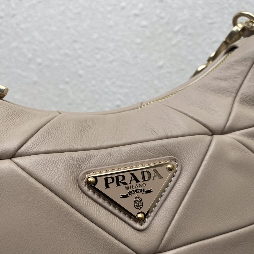 Pra*a Padded Hobo Bag Beige/Green For Women 9.5 in / 24 cm 1BC151_RDJN_F0F24_V_O1O