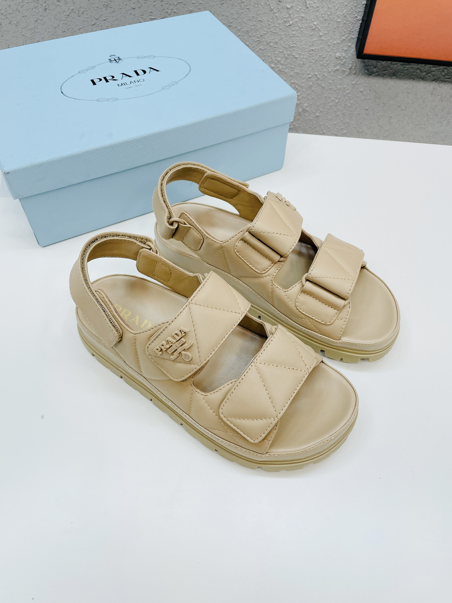 Pra*a Padded Nappa Sandals Beige For Women 0.8 in/ 2cm 1X721M_038_F0F24_F_020