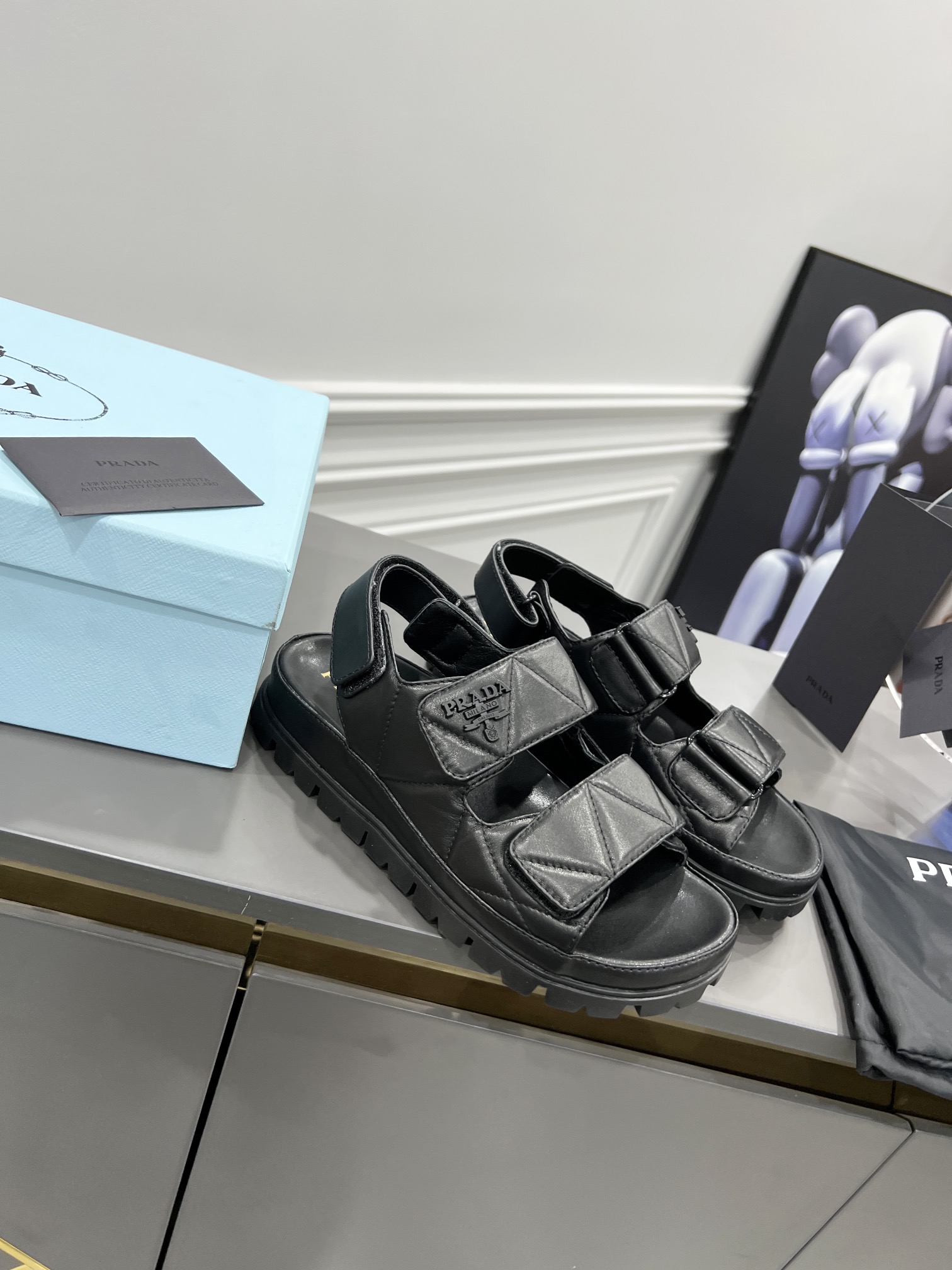 Pra*a Padded Nappa Sandals Black For Women 0.8 in/ 2cm 1X721M_038_F0002_F_020