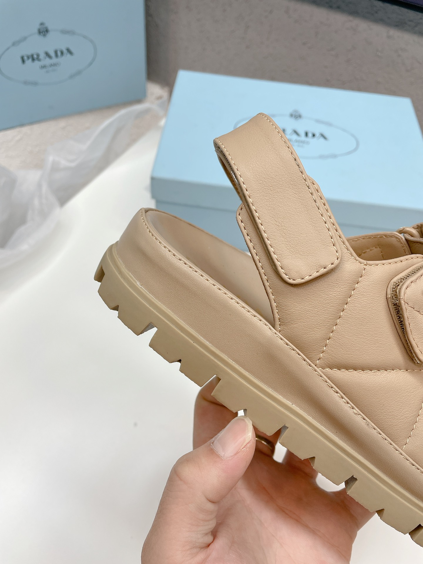Pra*a Padded Nappa Sandals Beige For Women 0.8 in/ 2cm 1X721M_038_F0F24_F_020