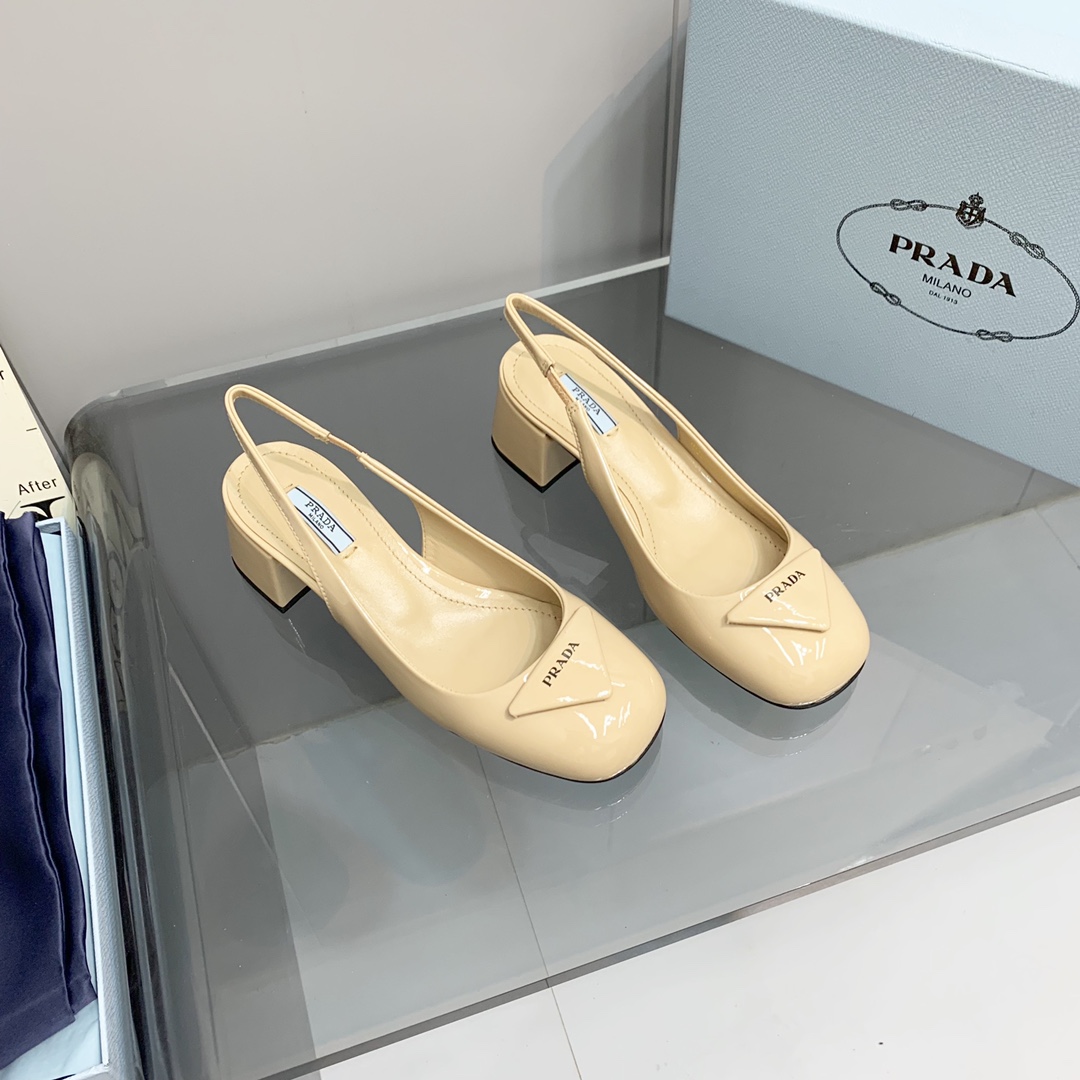 Pra*a Patent Slingback Pumps Beige For Women 2.1 in/ 5.5 cm