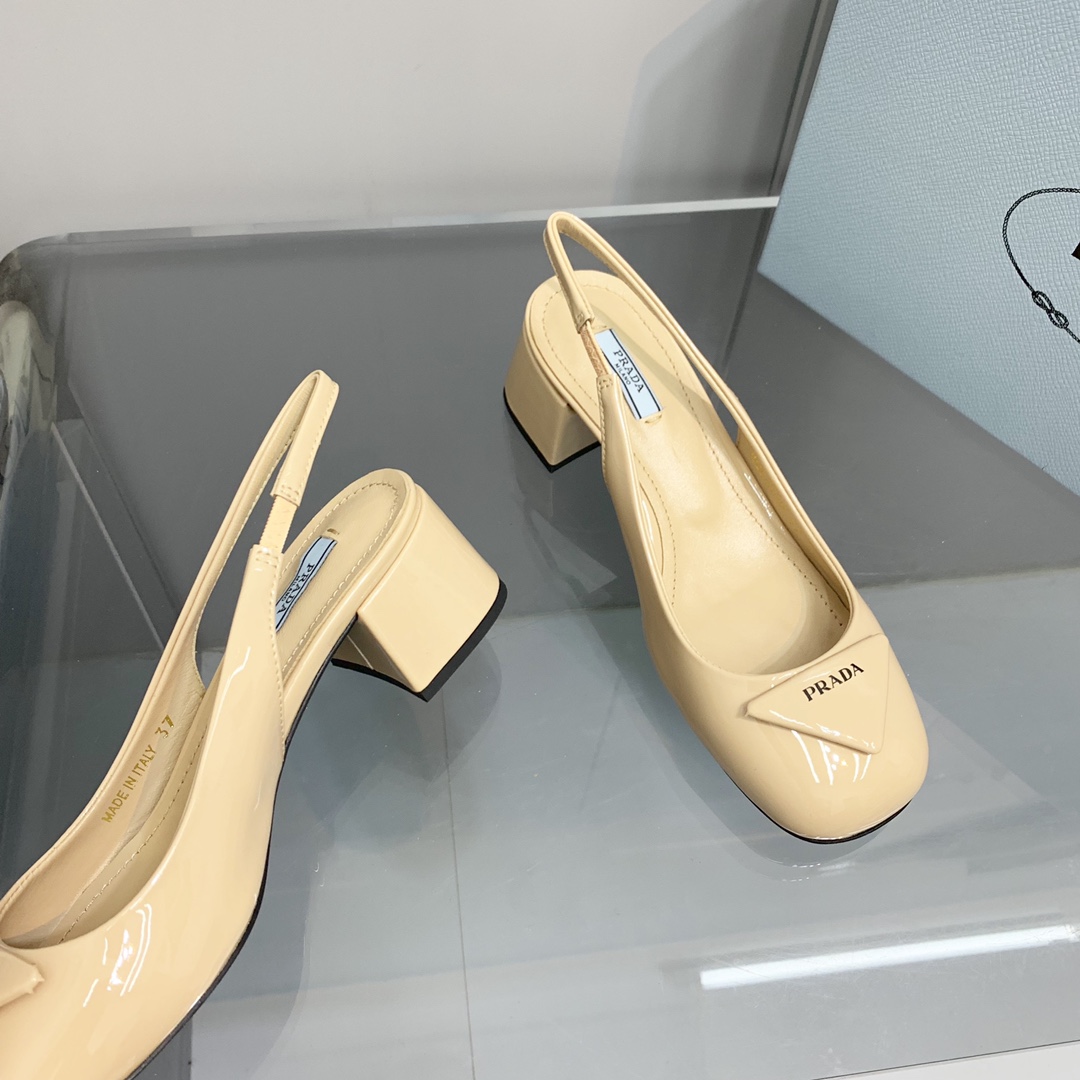 Pra*a Patent Slingback Pumps Beige For Women 2.1 in/ 5.5 cm