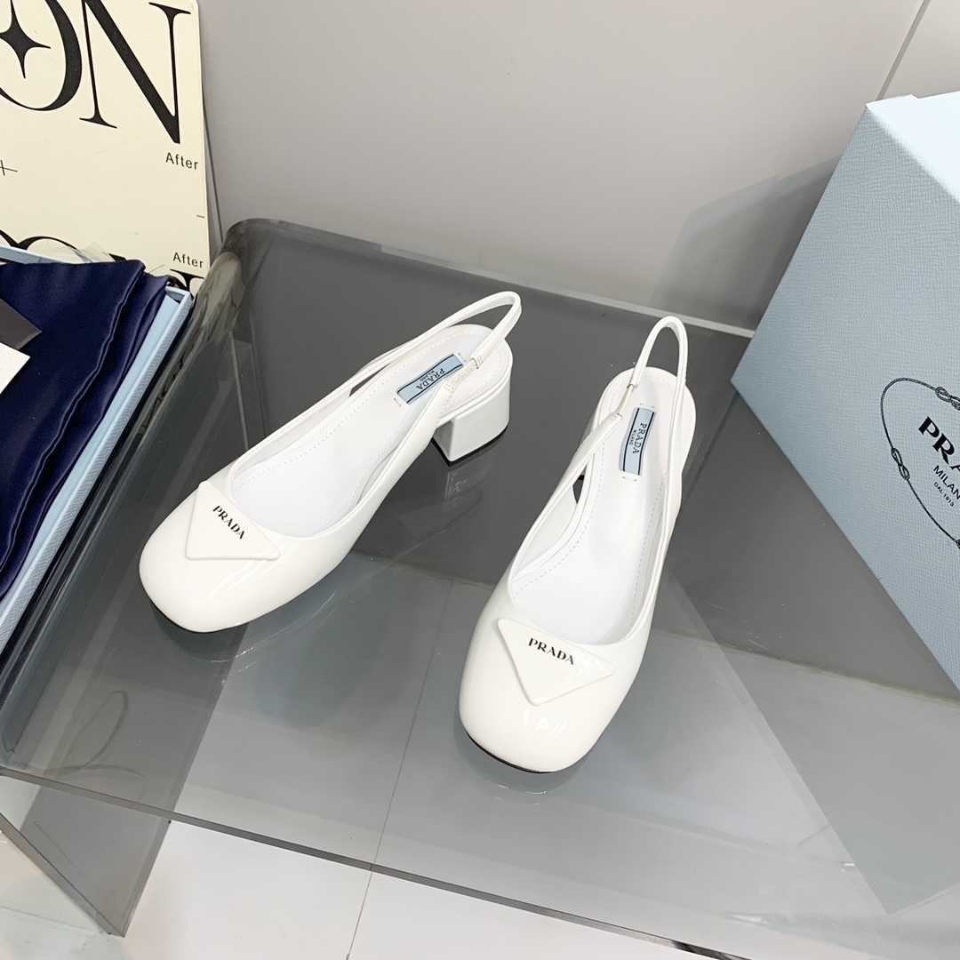 Pra*a Patent Slingback Pumps White For Women 2.1 in/ 5.5 cm