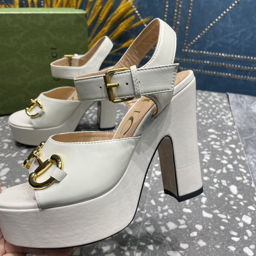 Gvc*1 Platform Sandal With Horsebit White For Women 674776 BKO00 9049