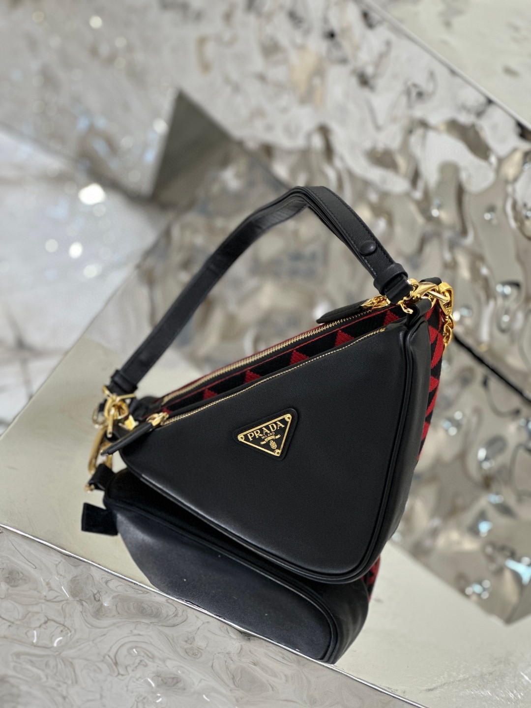 Pra*a Symbole Fabric Mini Bag Red/Beige For Women 11 in / 28 cm 1BC176_2FPN_F0V1I_V_OOO