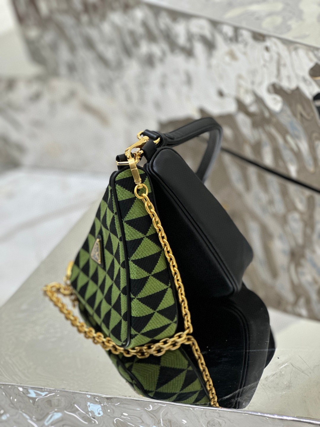 Pra*a Symbole Fabric Mini Bag Green/Grey For Women 11 in / 28 cm 1BC176_2FPN_F0G5R_V_OOO