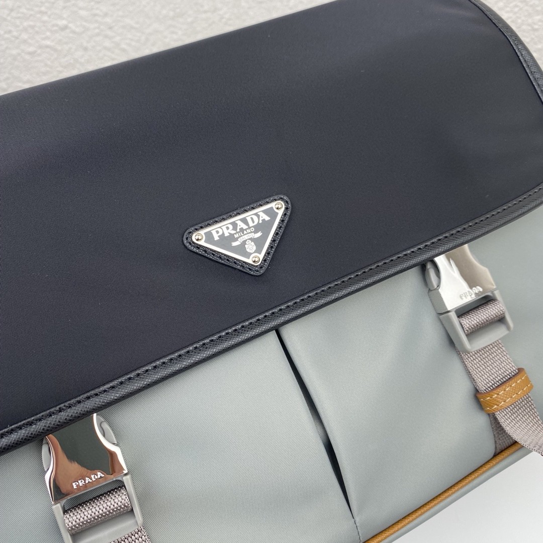 Pra*a Saffiano Shoulder Bag Grey and Black For Women 12.6 in / 32 cm