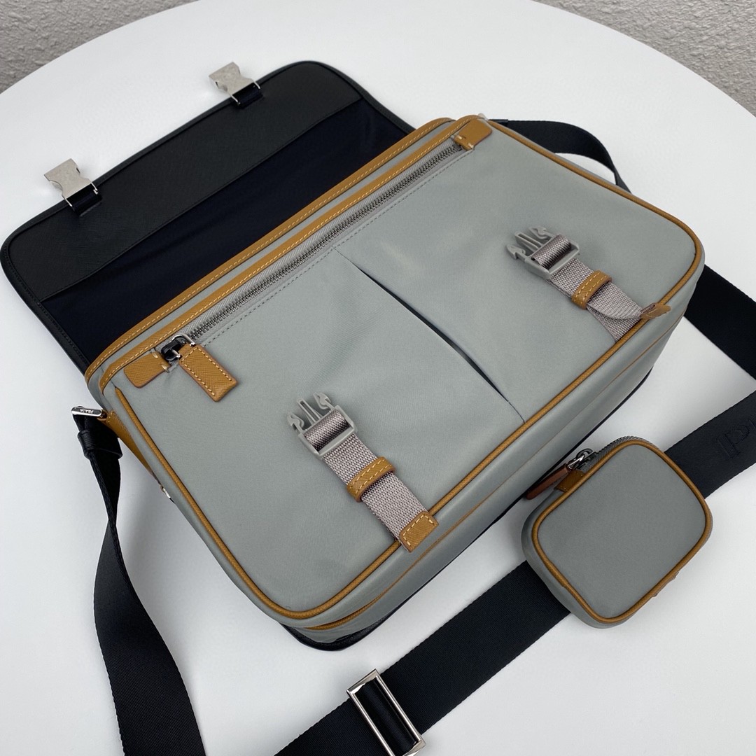 Pra*a Saffiano Shoulder Bag Grey and Black For Women 12.6 in / 32 cm