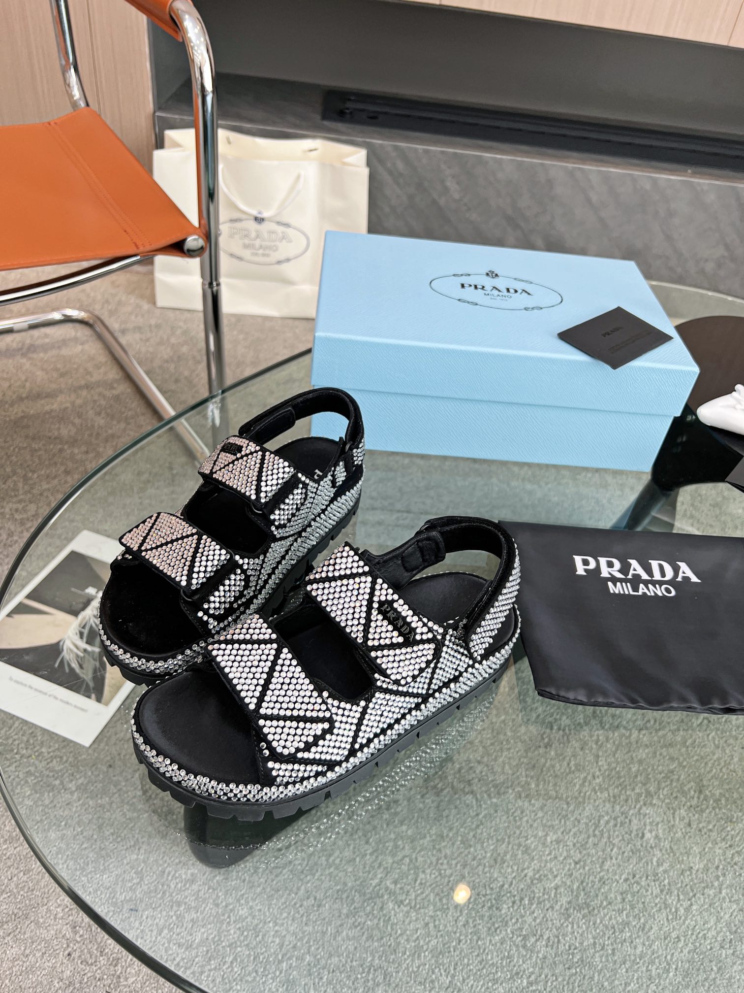 Pra*a Satin Sandals With Crystals White For Women 0.8 in/ 2cm