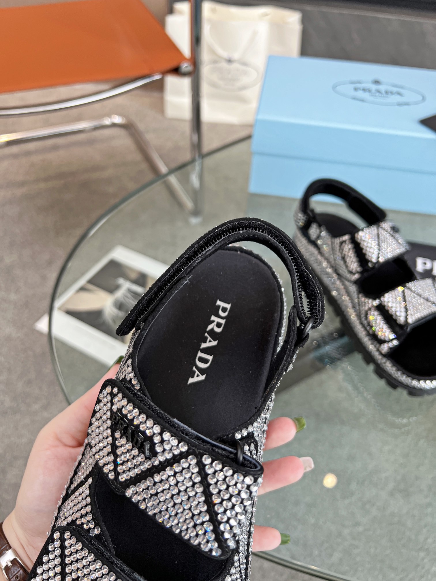 Pra*a Satin Sandals With Crystals White For Women 0.8 in/ 2cm