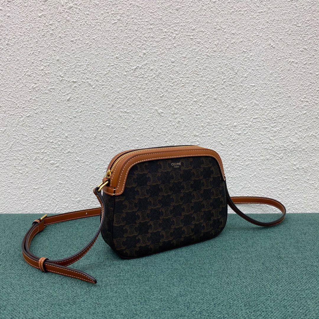 Ce1i*e Small Camera Triomphe Canvas Bag Brown For Women‎ 8in/20cm