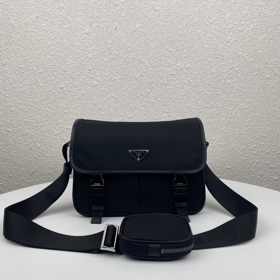 Pra*a Small Saffiano Shoulder Bag Black For Women 10.2 in / 26 cm