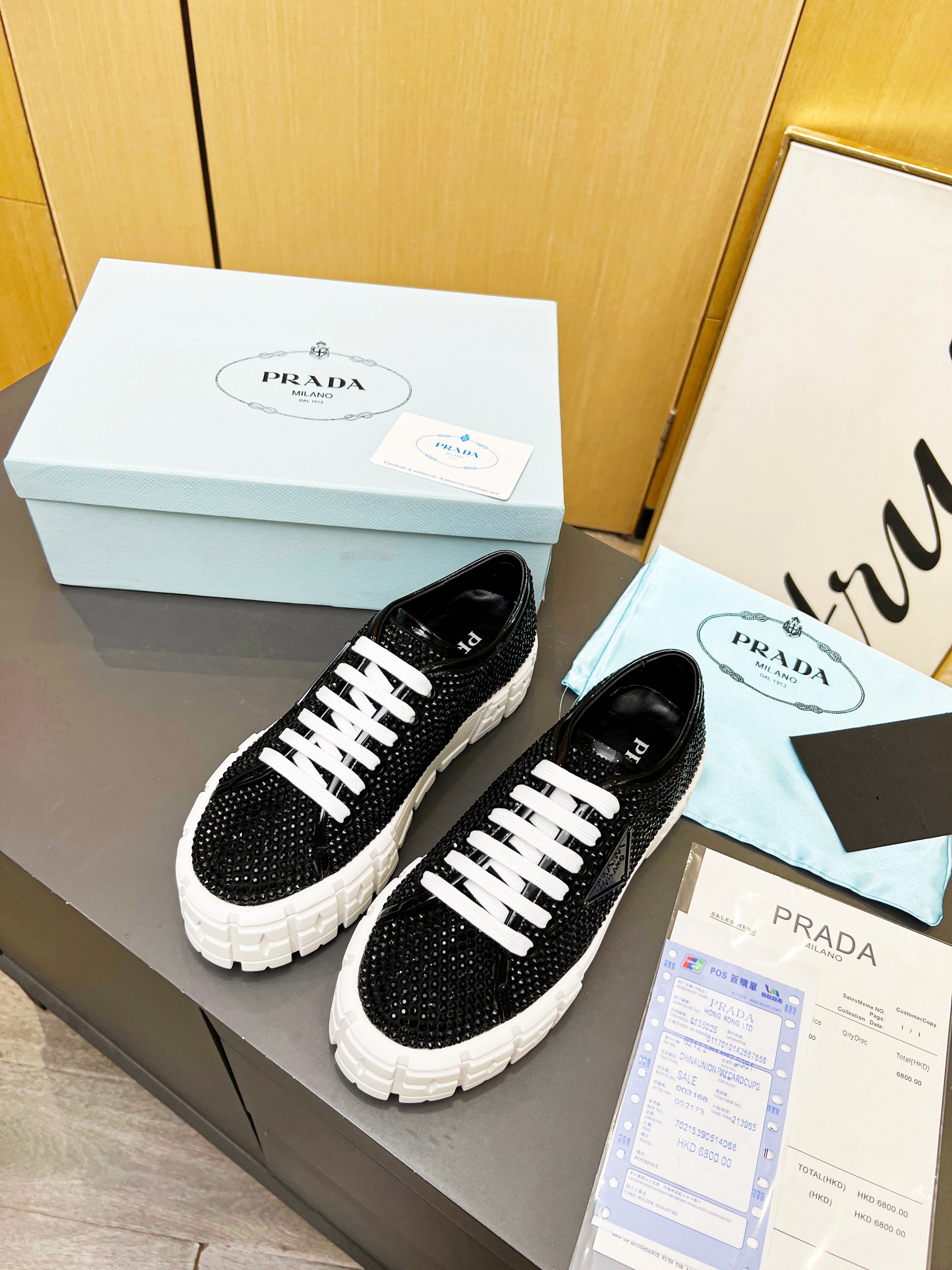 Pra*a Sneakers With Crystals Black For Women 1.9 in/ 5 cm