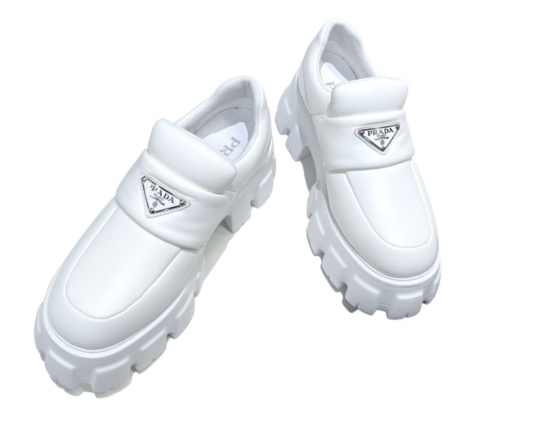 Pra*a Soft Padded Nappa Loafers White For Women 2.1 in/ 5.5 cm
