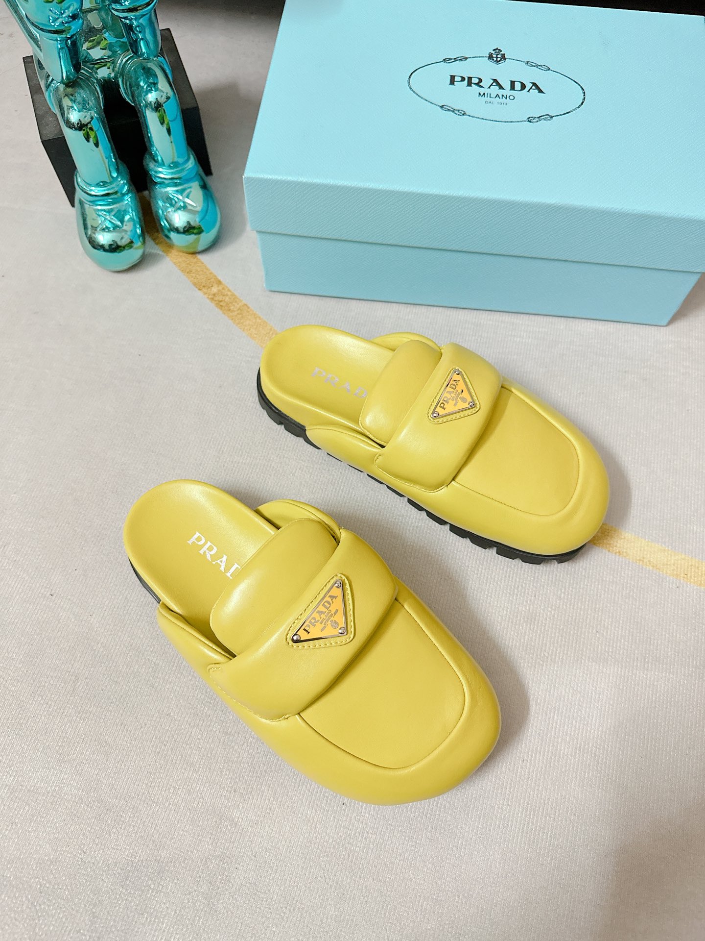 Pra*a Soft Padded Nappa Sabots Yellow For Women 0.8 in/ 2cm