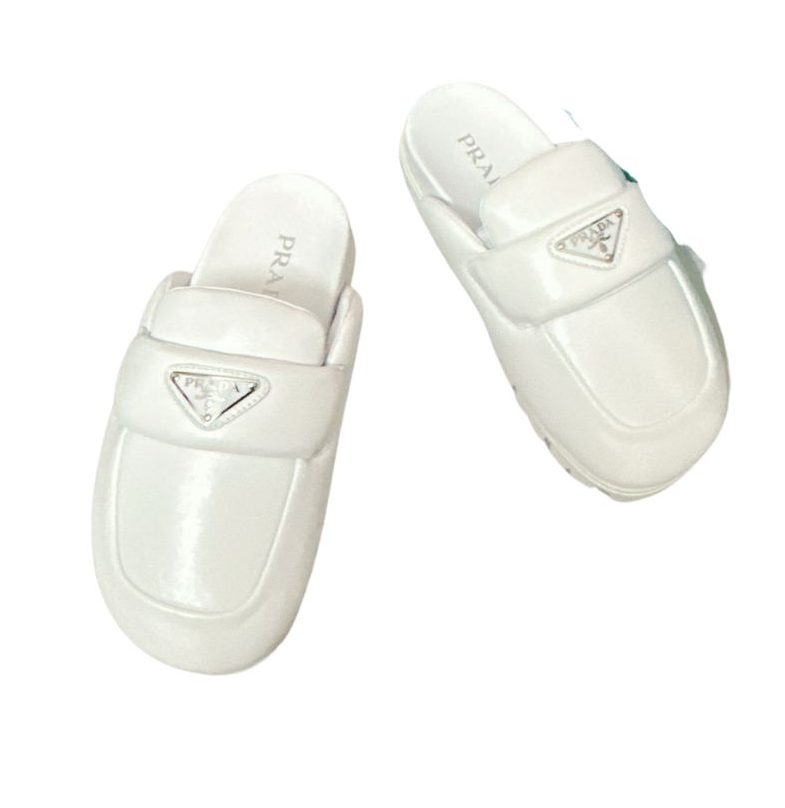 Pra*a Soft Padded Nappa Sabots White For Women 0.8 in/ 2cm