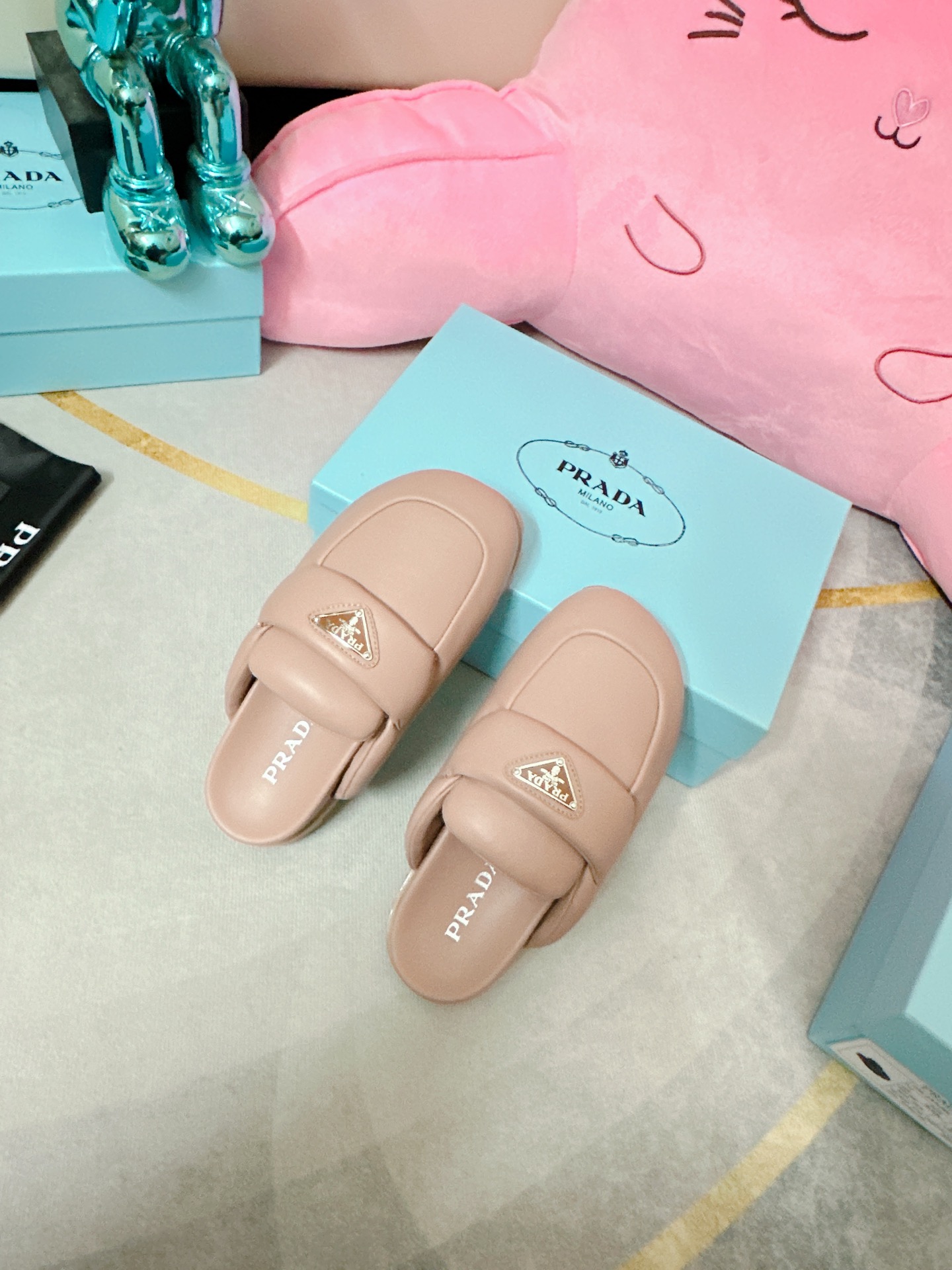 Pra*a Soft Padded Nappa Sabots Light Pink For Women 0.8 in/ 2cm