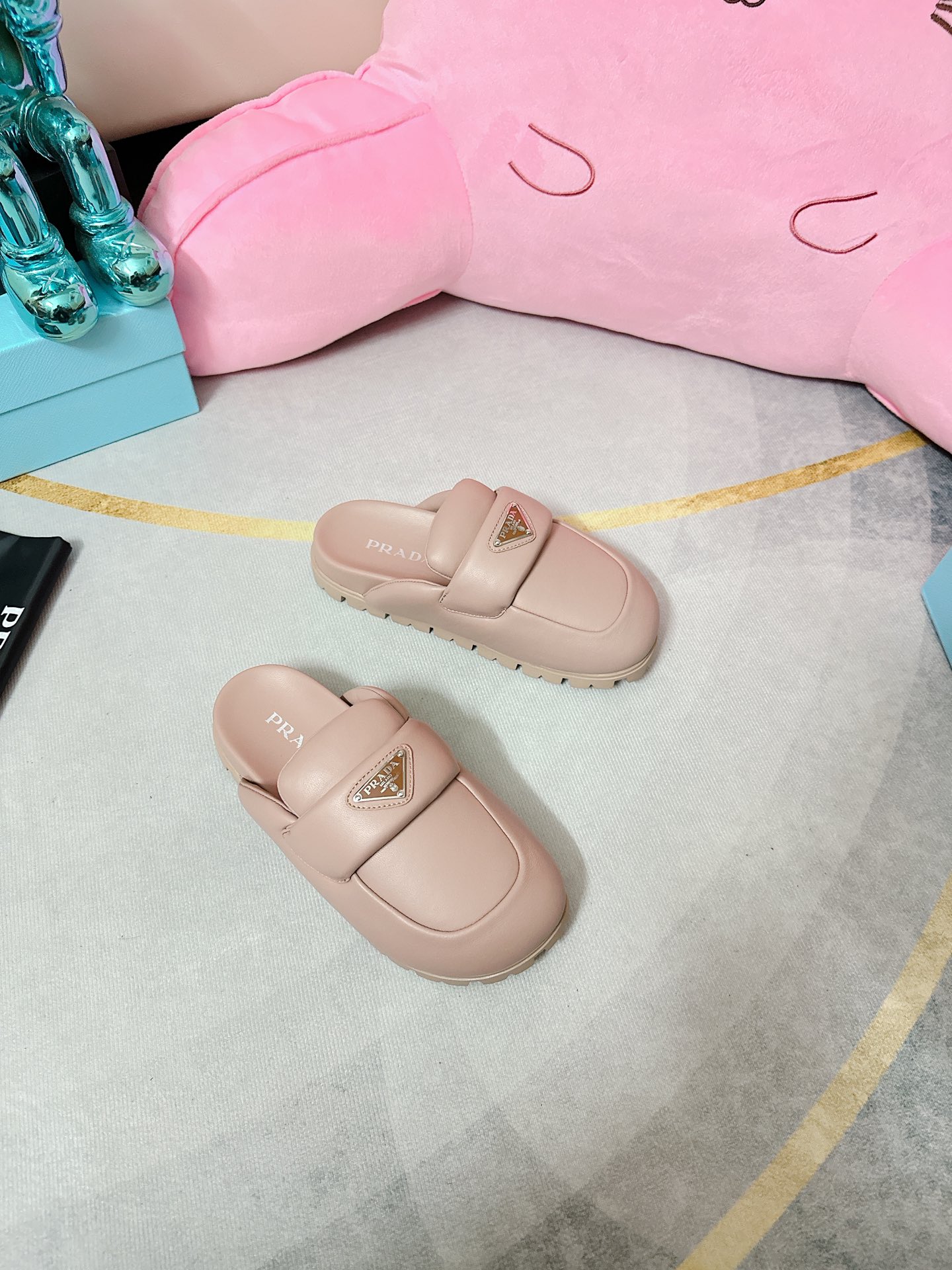 Pra*a Soft Padded Nappa Sabots Light Pink For Women 0.8 in/ 2cm