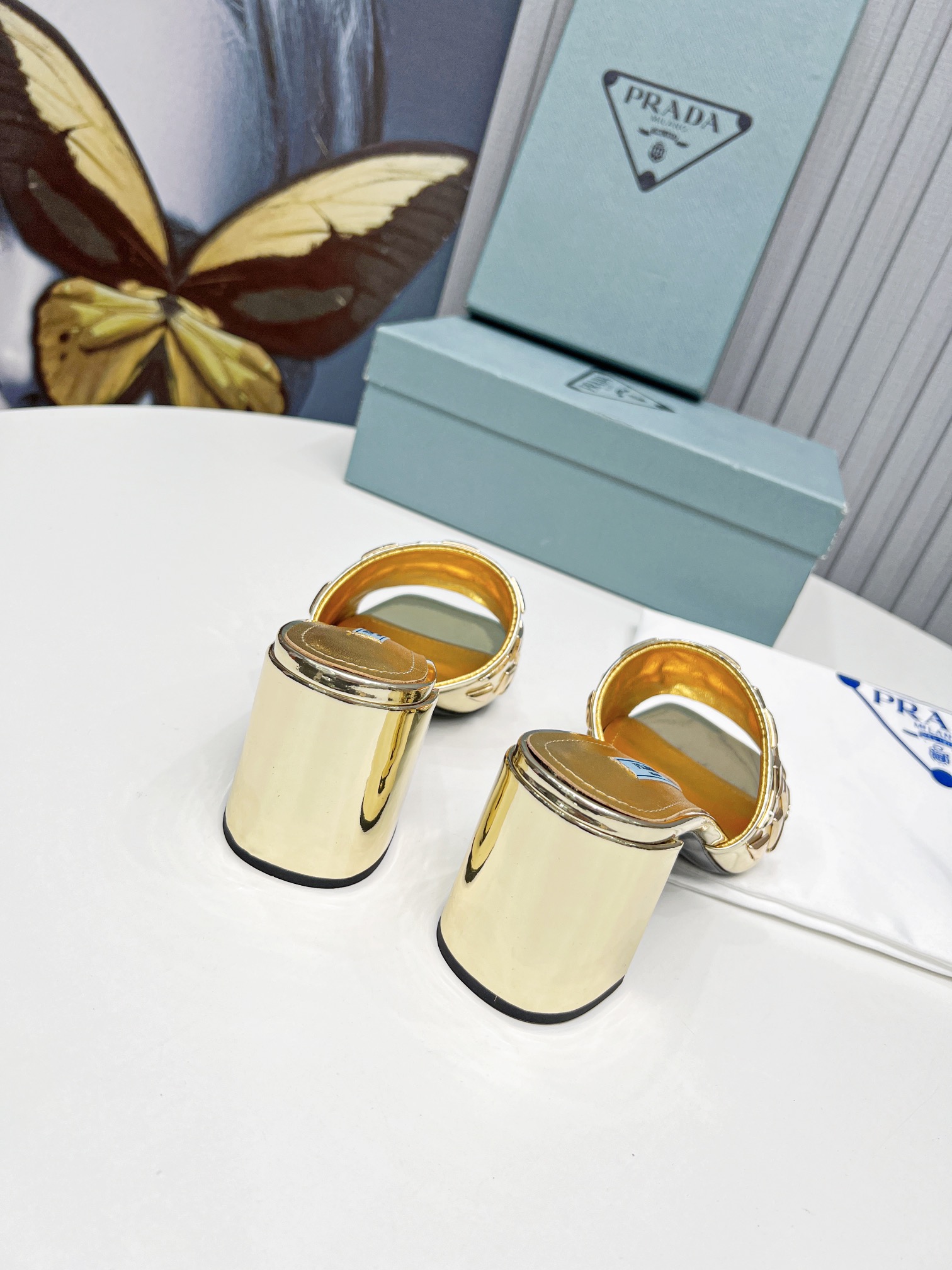 Pra*a Studded Metallic Mules Gold Tone For Women 2.6 in/ 6.5cm 1XX647_3LL5_F0522_F_065