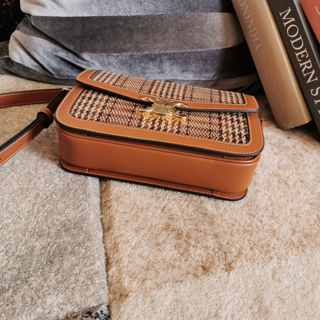 Ce1i*e Teen Triomphe Check Bag Brown For Women‎ 7in/18.5cm