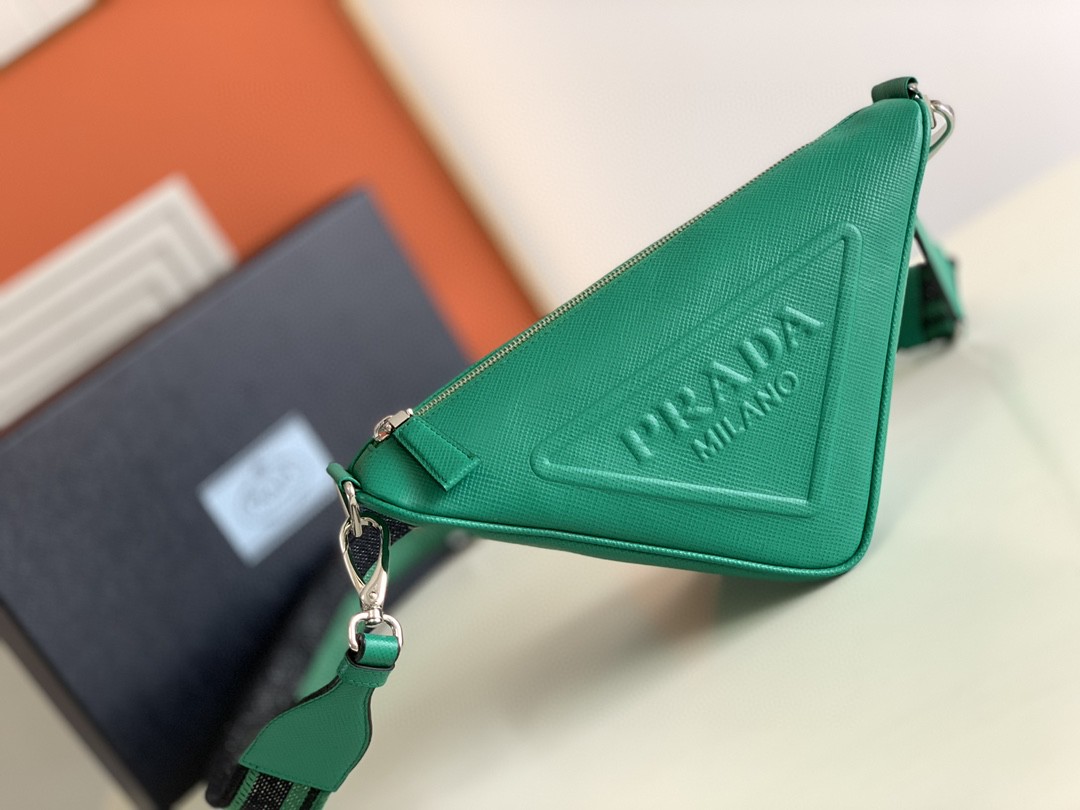 Pra*a Saffiano Pra*a Triangle Bag Green/Black/White For Women 11.1 in / 28 cm 2VH155_2FAD_F0458_V_OOO