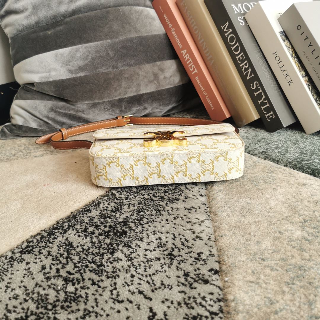 Ce1i*e Triomphe Shoulder Bag In Canvas Brown/ Light Yellow/White For Women‎ 8in/20cm 194142CUZ.04LU
