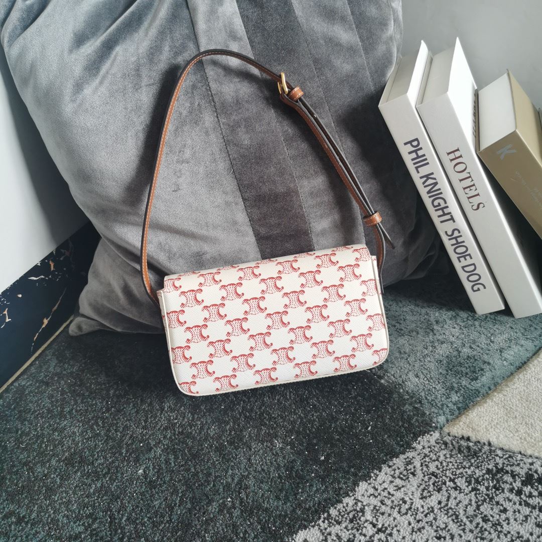 Ce1i*e Triomphe Shoulder Bag In Canvas Brown/ Light Yellow/White For Women‎ 8in/20cm 194142CUZ.04LU
