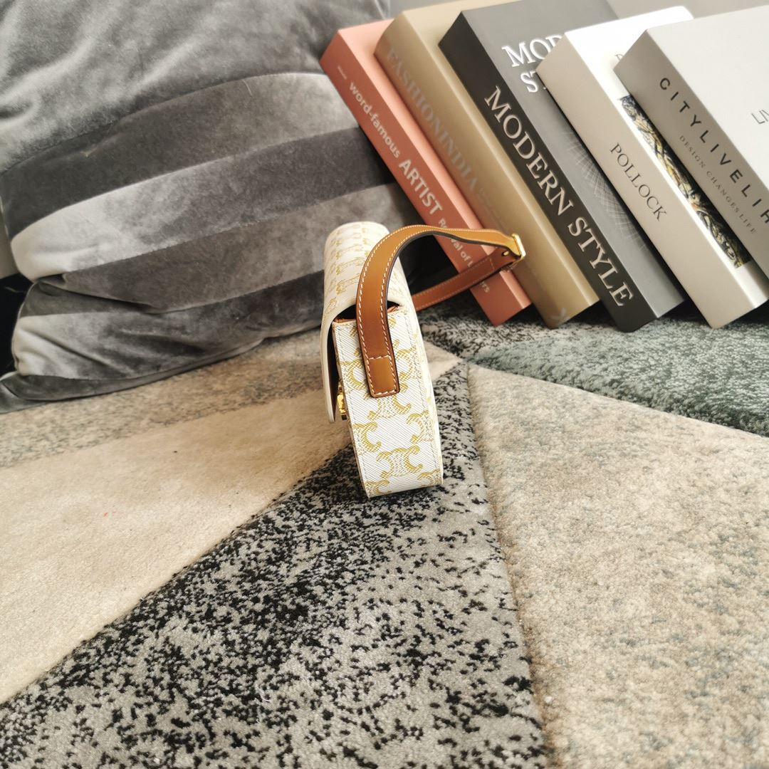 Ce1i*e Triomphe Shoulder Bag In Canvas Brown/ Light Yellow/White For Women‎ 8in/20cm 194142CUZ.04LU