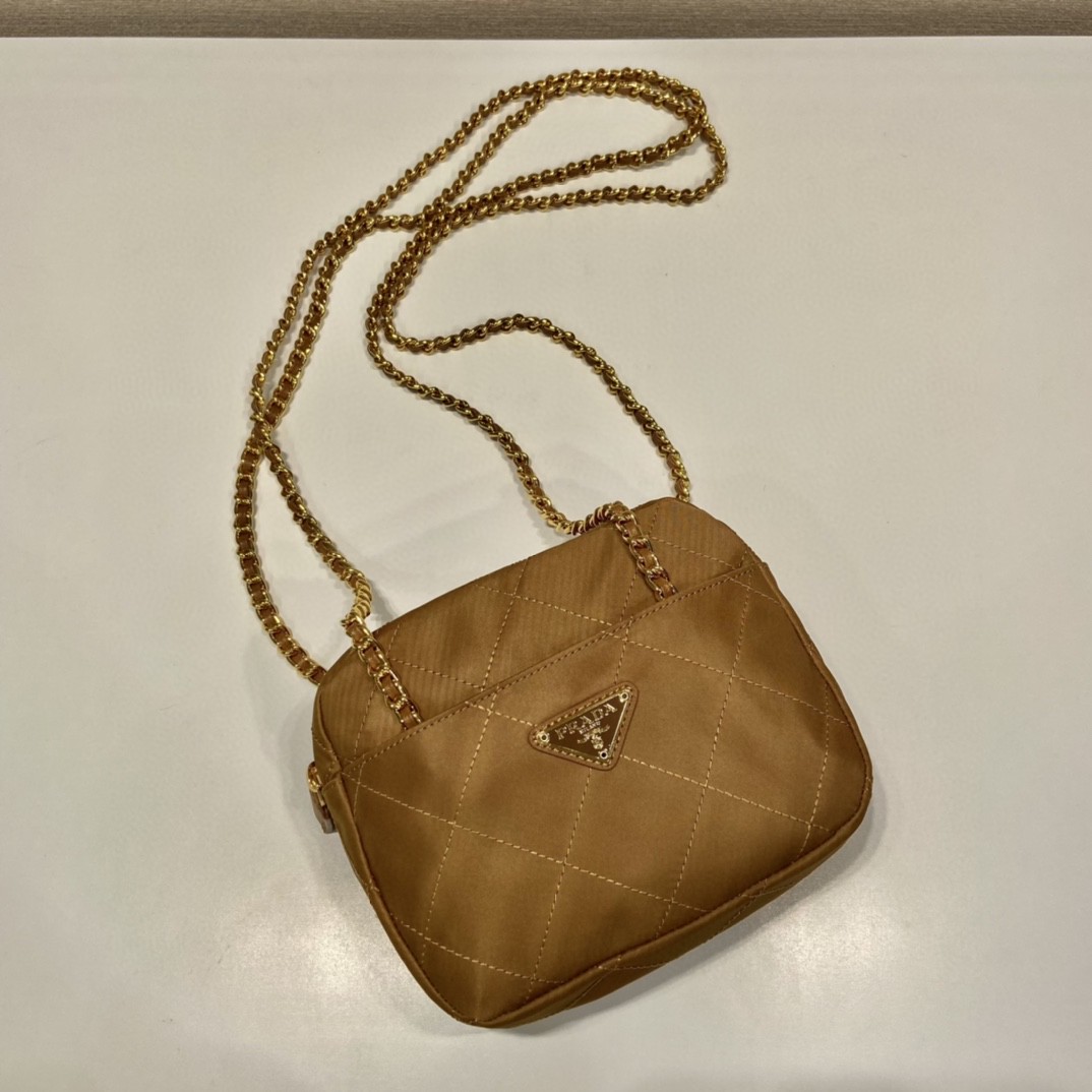 Pra*a Vintage Chain Rhombus Bag Brown/ Green Khaki For Women 7.5 in / 19 cm