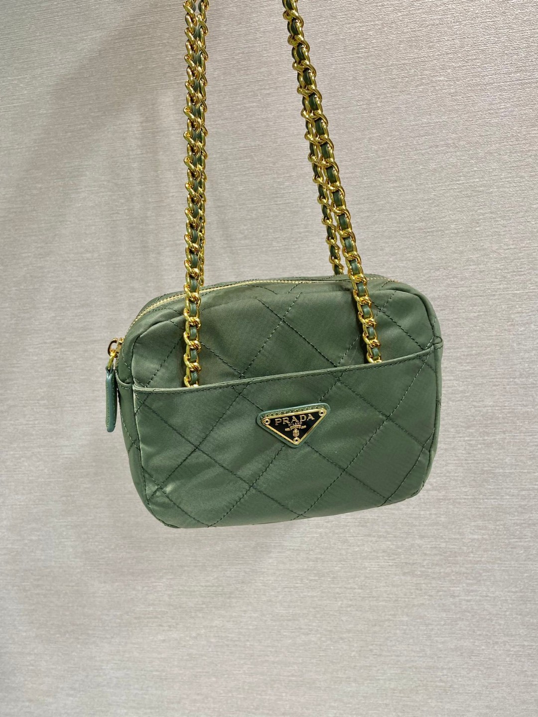 Pra*a Vintage Chain Rhombus Bag Brown/ Green Khaki For Women 7.5 in / 19 cm