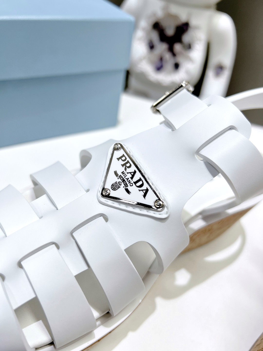 Pra*a Wedge Platform Sandals White For Women 2.9 in/ 7.5cm 1X853M_3LLP_F0009_F_B075