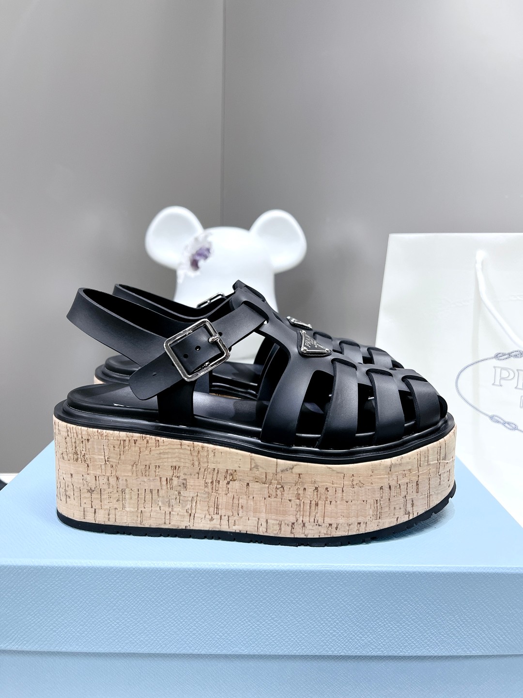 Pra*a Wedge Platform Sandals Black For Women 2.9 in/ 7.5cm 1X853M_3LLP_F0002_F_B075