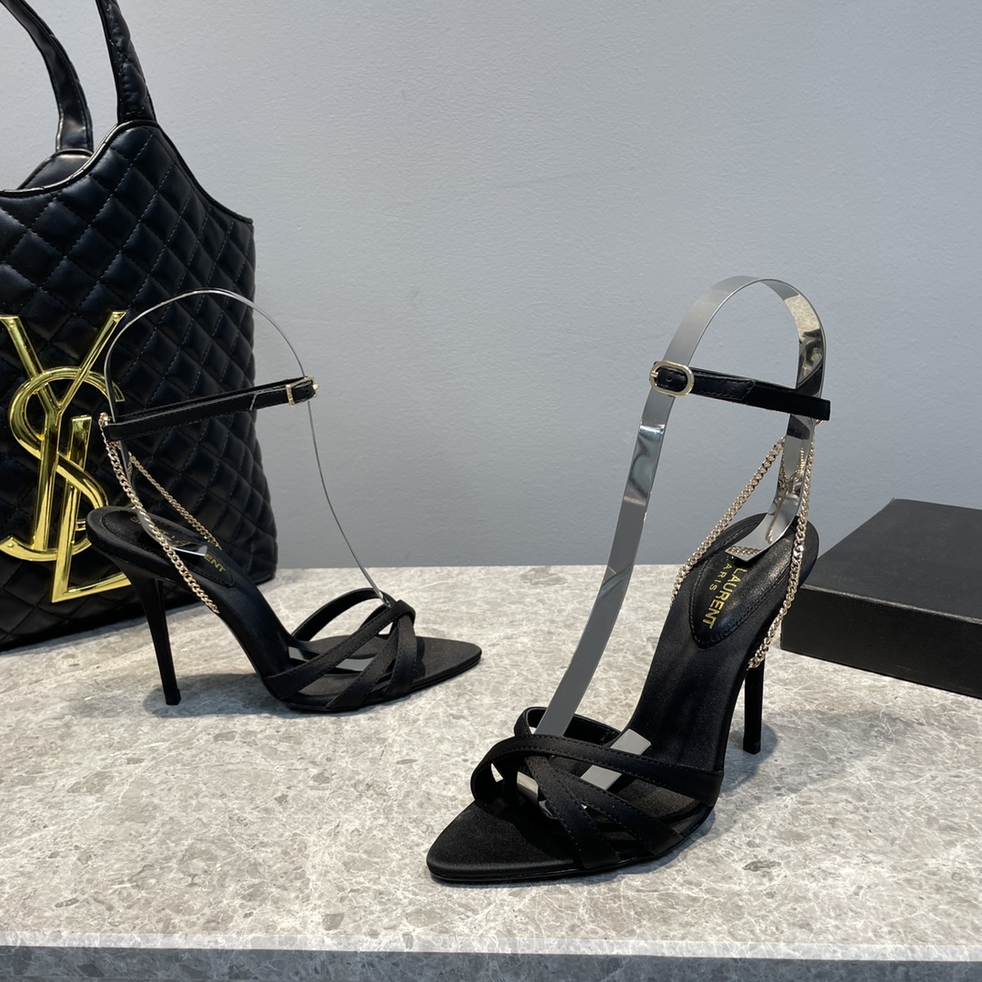 Sa1nt Lau*nt Melody Sandals In Crepe Satin Black For Women 7315611UUKK1000