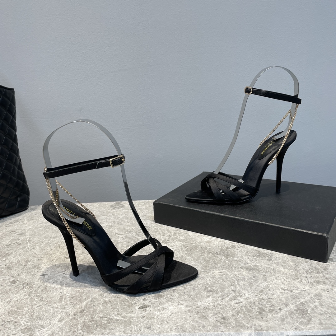 Sa1nt Lau*nt Melody Sandals In Crepe Satin Black For Women 7315611UUKK1000
