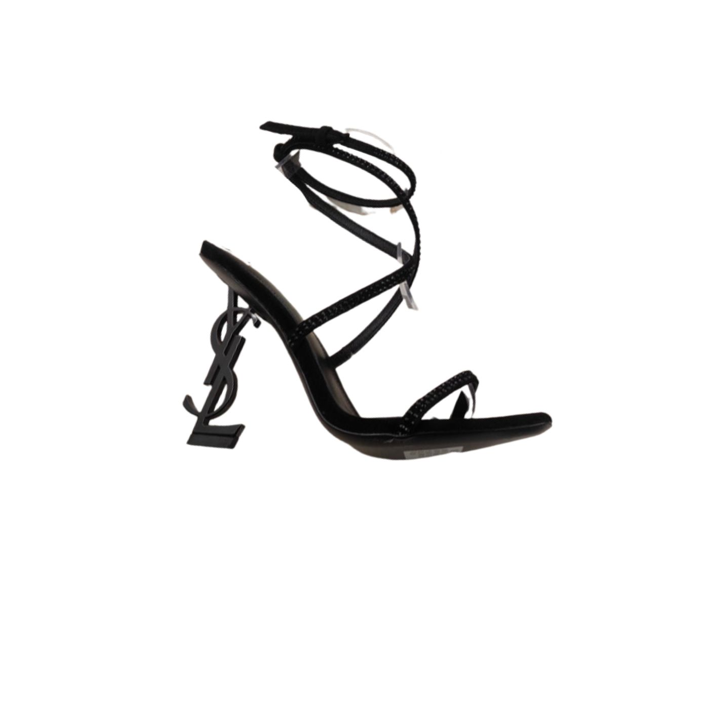 Sa1nt Lau*nt Opyum Sandals In Crepe Satin And Rhinestones Black For Women 7323391UUAV1012
