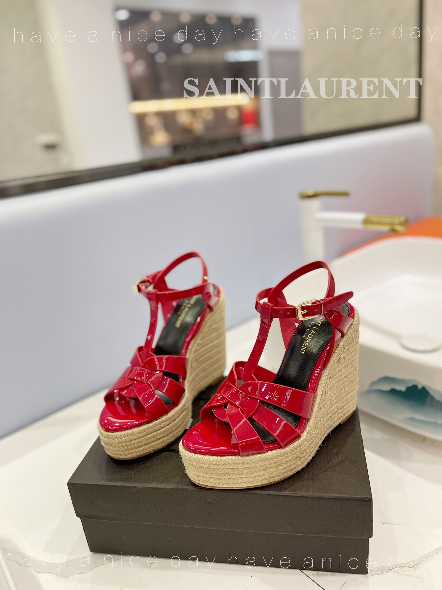Sa1nt Lau*nt Tribute Espadrilles In Patent Red For Women