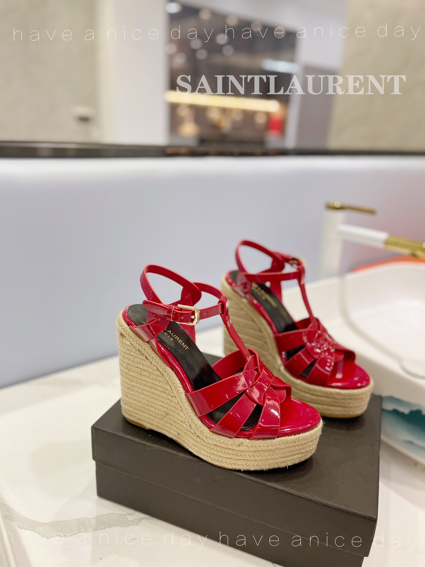 Sa1nt Lau*nt Tribute Espadrilles In Patent Red For Women